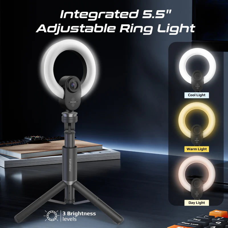 PROMATE 2K ULTRA HD WEBCAM+MIC RING LIGHT