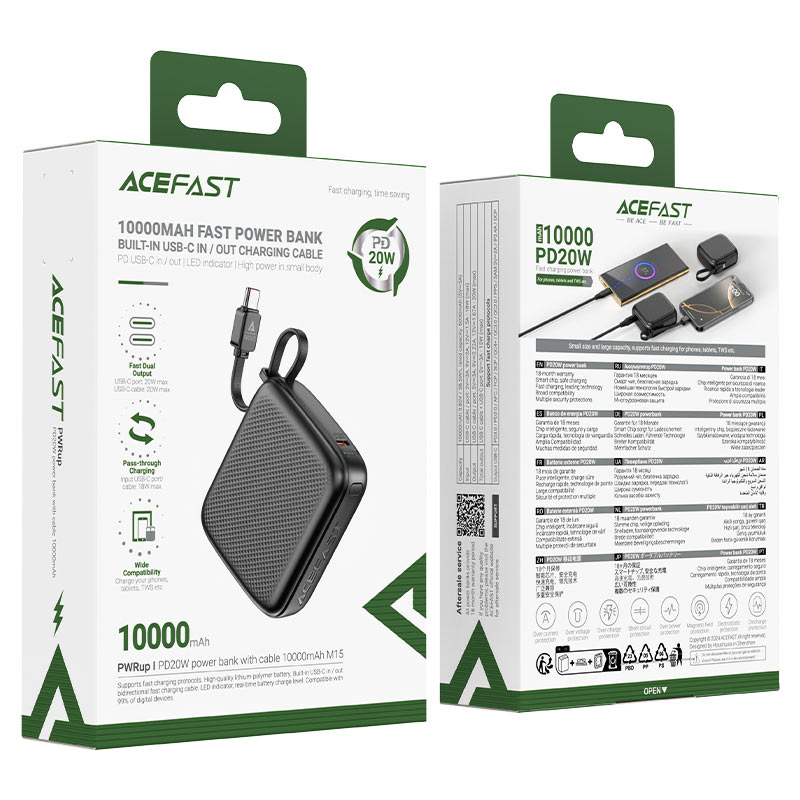 ACEFAST 10K FAST PB 20W BUILT-IN CABLE BLK