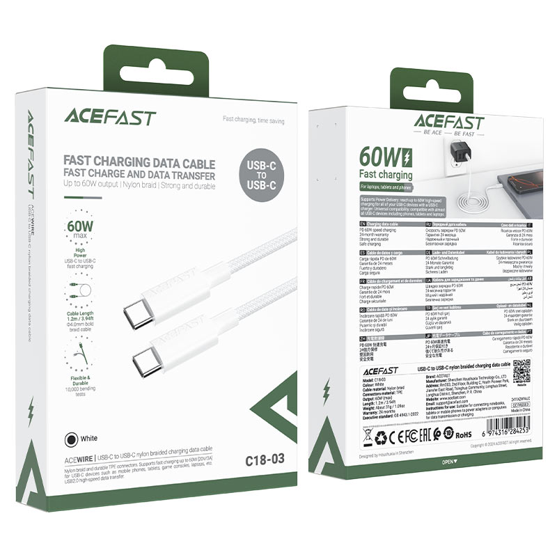 ACEFAST C2C CABLE 60W WHT