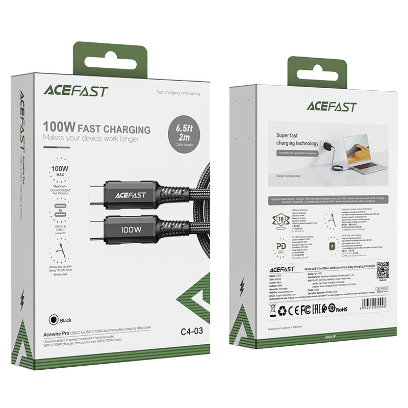 ACEFAST C2C 100W FAST CABLE BLK