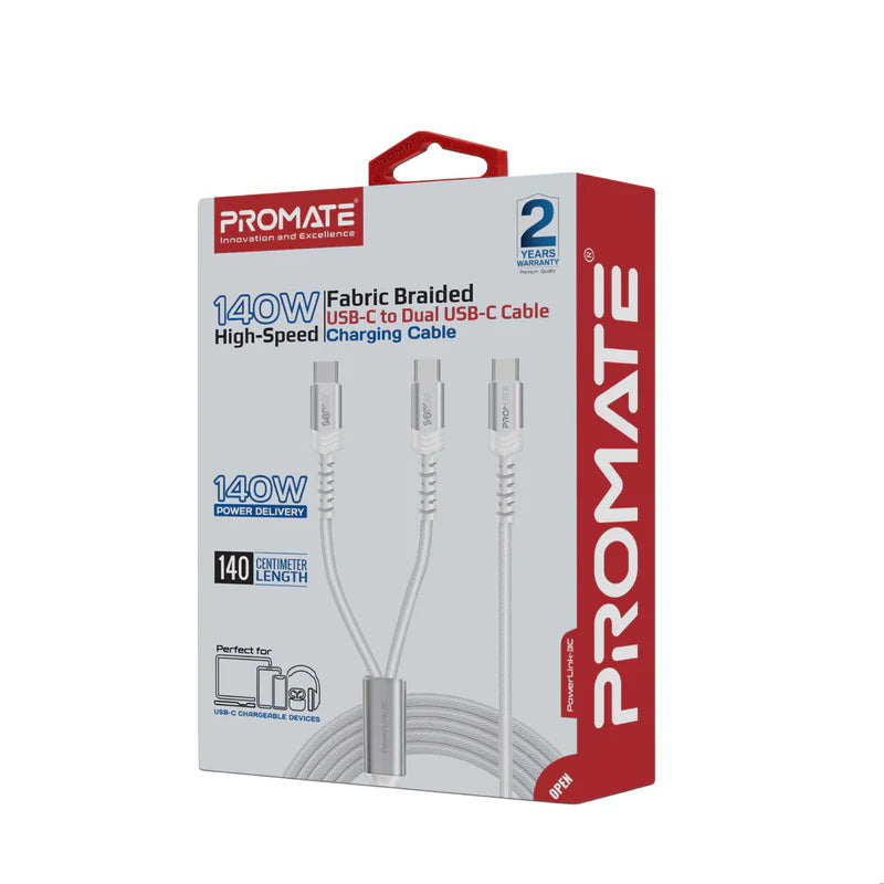 PROMATE 140W BRAIDED C2C DUAL CABLE