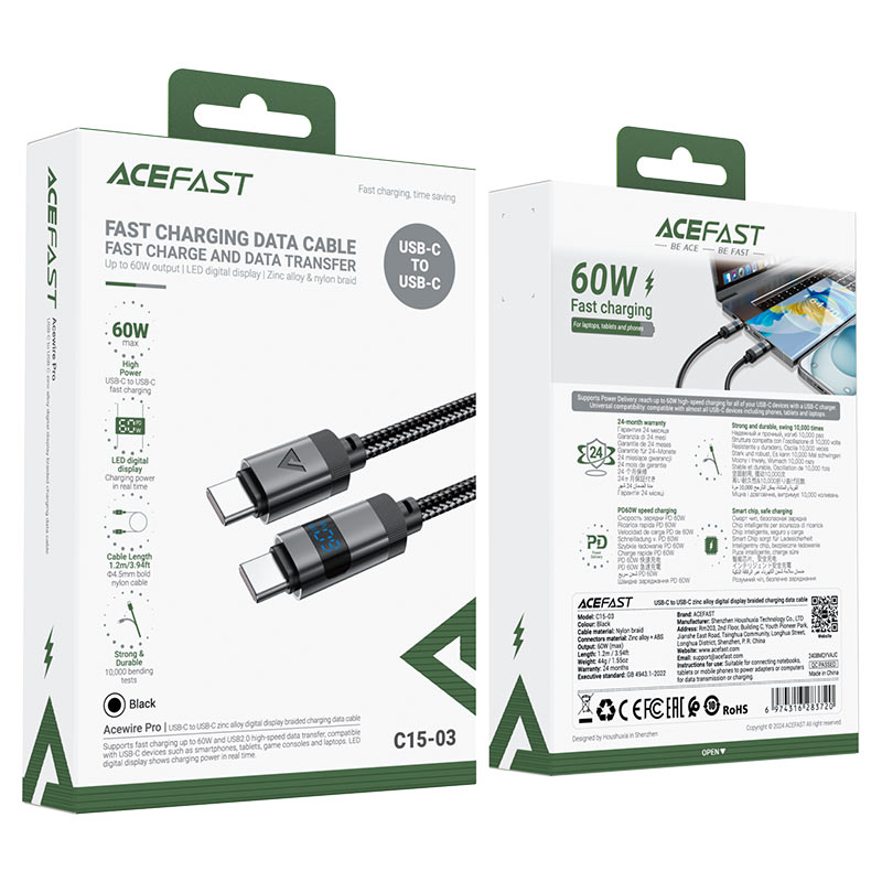 ACEFAST FAST DATA CABLE 60W BLK