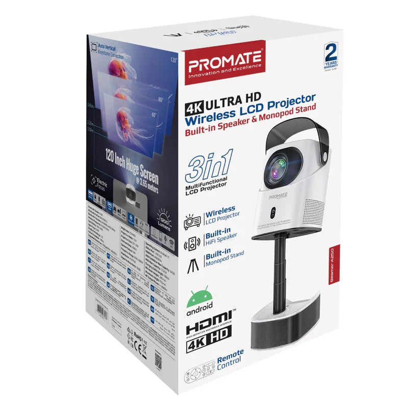 PROMATE 4K ULTRA HD PROJECTOR+SPEAKER+MONOPOD