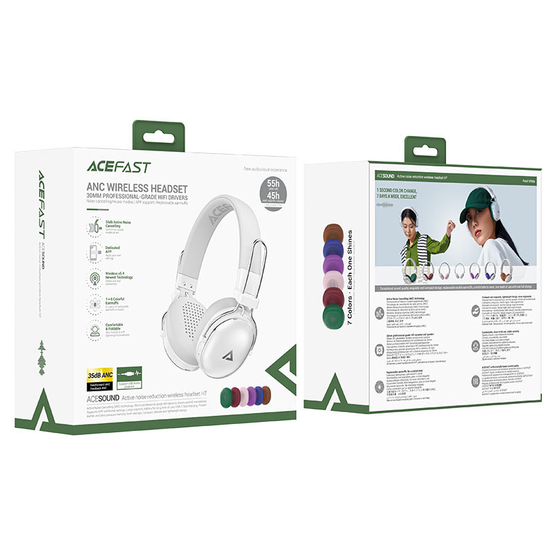 ACEFAST ANC WIRELESS HEADSET WHT 7COLORS