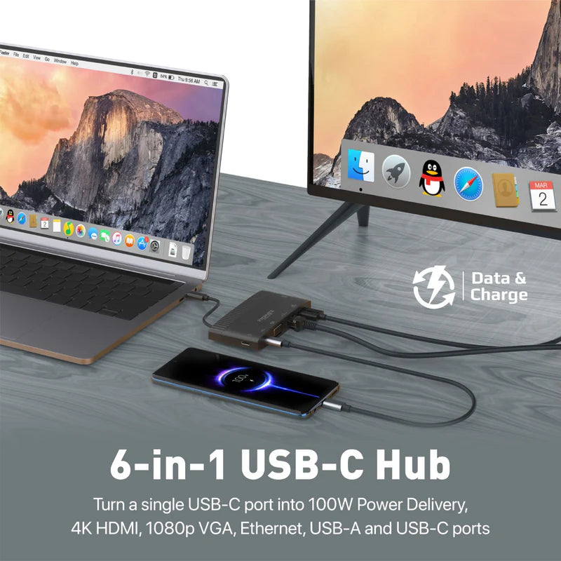 PROMATE 6IN1 USB-C MEDIA HUB 100W