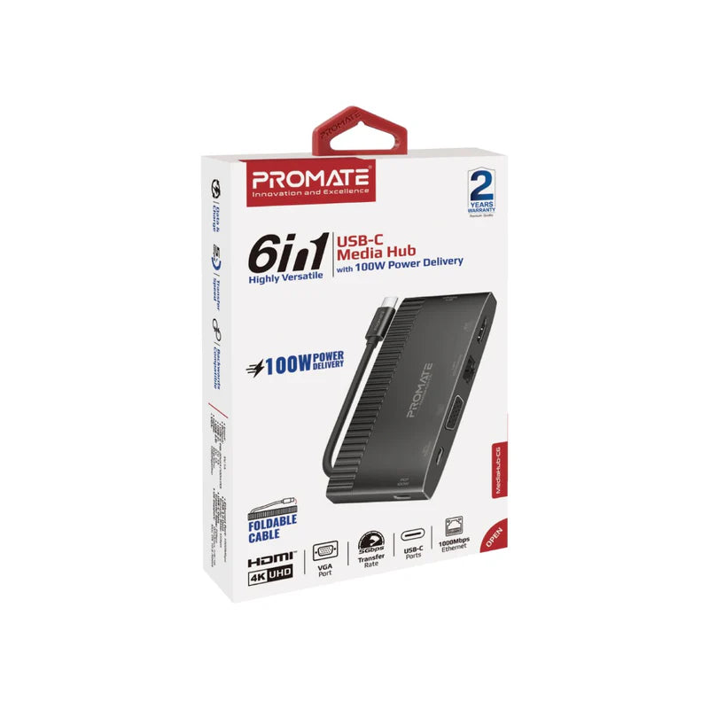 PROMATE 6IN1 USB-C MEDIA HUB 100W