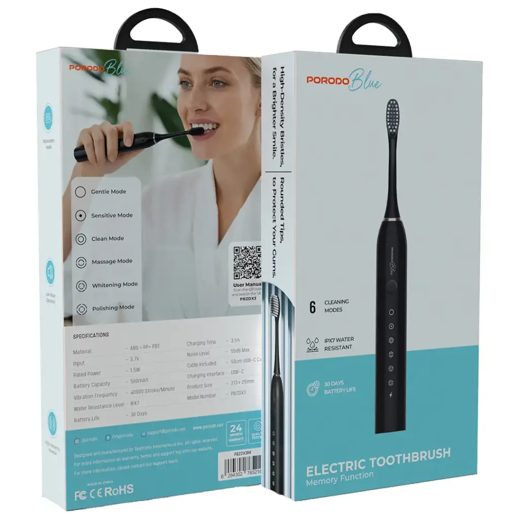 Porodo Blue Electric Toothbrush with Memory Function