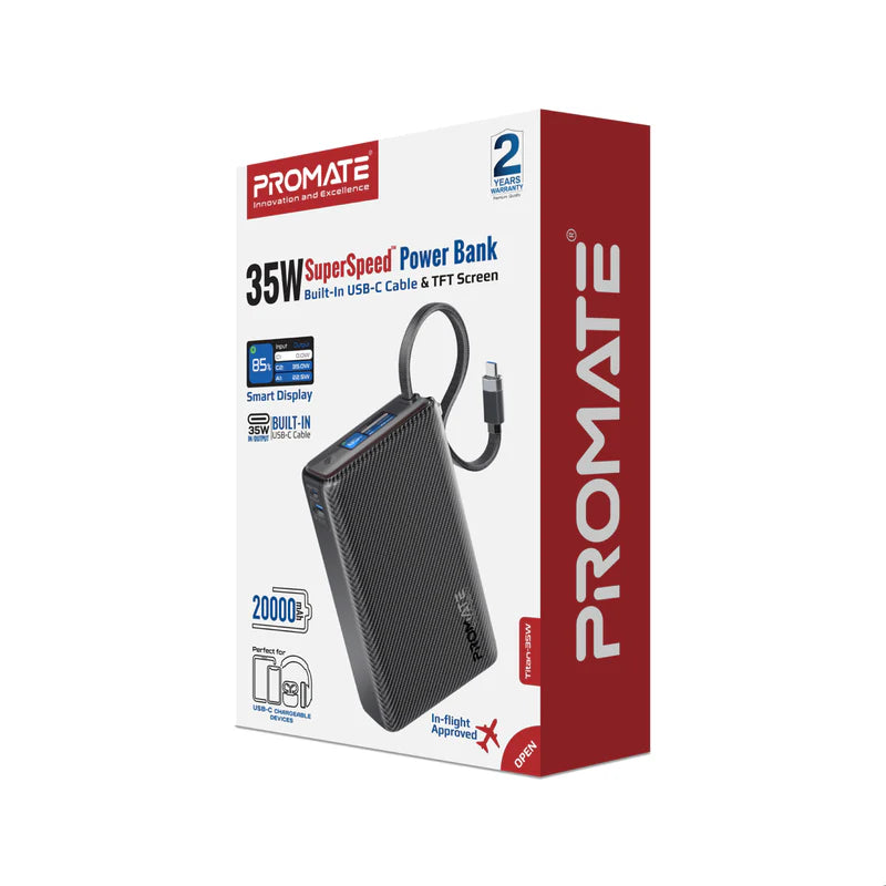 35W SuperSpeed™ Power Bank with Built-in USB-C Cable & TFT Screen