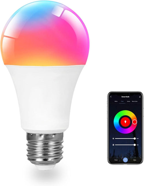 A19 Smart Light Bulb, 9W 900LM RGB+CCT LED Bulb - 16 Million Vibrant DIY Colors, Music Sync via Tuya, Works with Alexa & Google Assistant - 2.4GHz No Hub Required for Home Decor(1Pack)