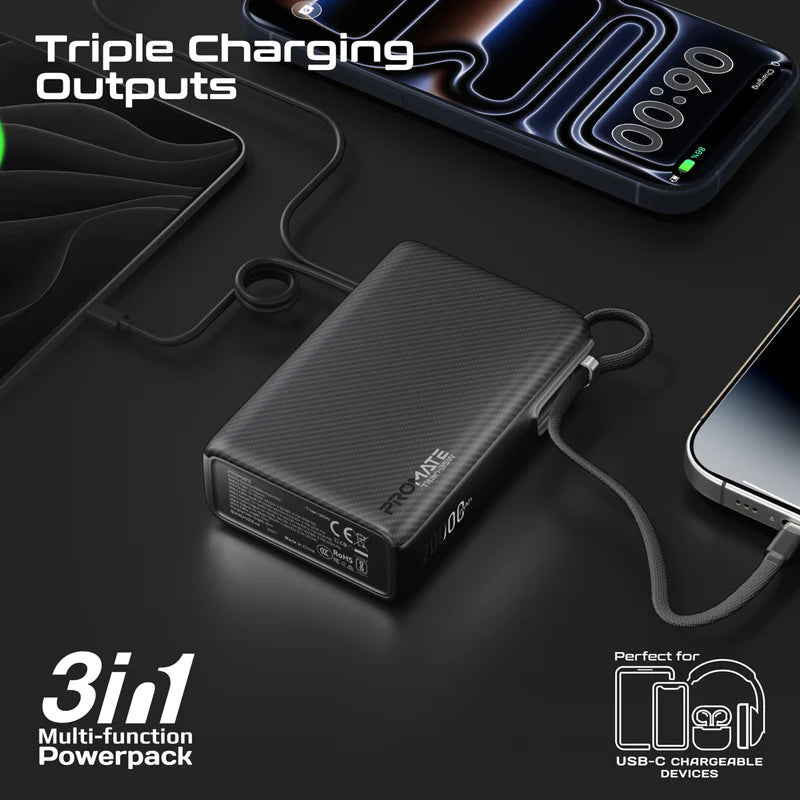 35W SuperSpeed™ Power Bank with Built-in USB-C Cable & TFT Screen