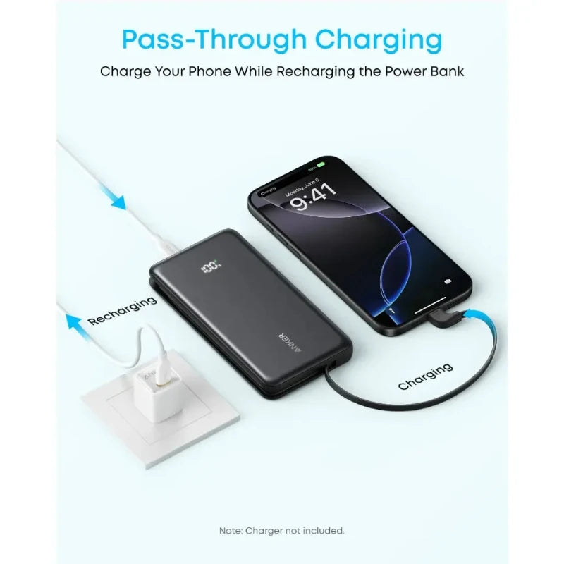 Anker Zolo 10000mAh 22.5W Fast Charging Power Bank with Built-in USB-C Cable