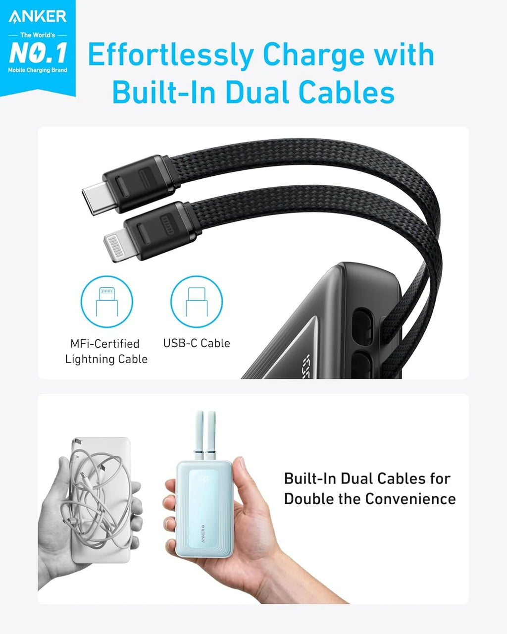 Anker Zolo Power Bank (10K, Built-In USB-C and Lightning Cable)
