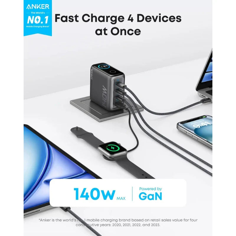 Anker Laptop Charger (140W, 4-Port, PD 3.1) with USB-C   Cable