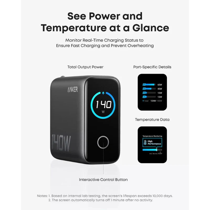 Anker Laptop Charger (140W, 4-Port, PD 3.1) with USB-C   Cable