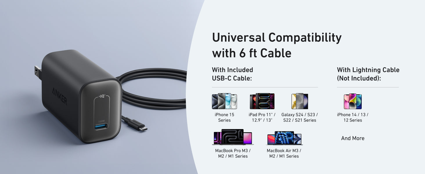 Anker Nano Charger 100W with 6ft 5A c-c cable