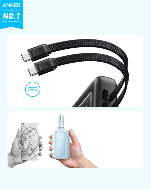 Anker Zolo Power Bank (10K,35W,Built-In Dual USB-C Cables)