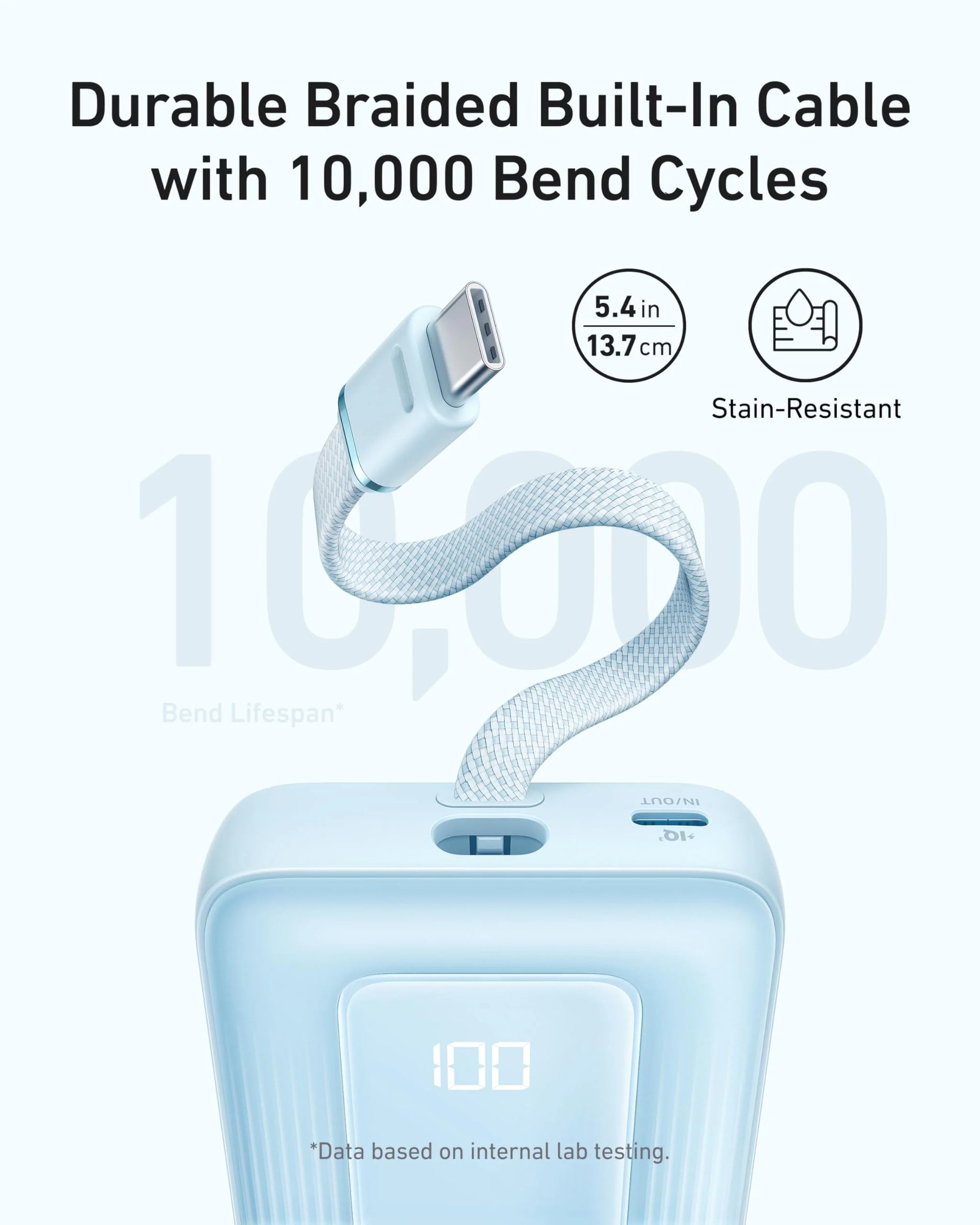 Anker Zolo Power Bank (10K, 30W) with a 5.4-inch (13.7 cm) built-in USB-C cable