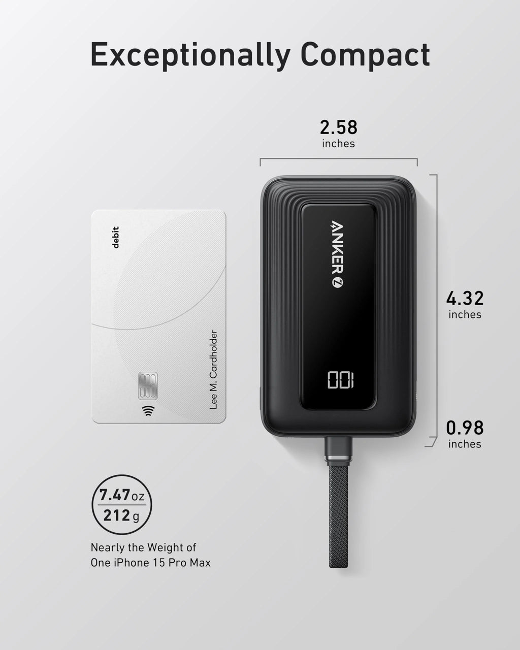 Anker Zolo Power Bank (10K, 30W) with a 5.4-inch (13.7 cm) built-in USB-C cable