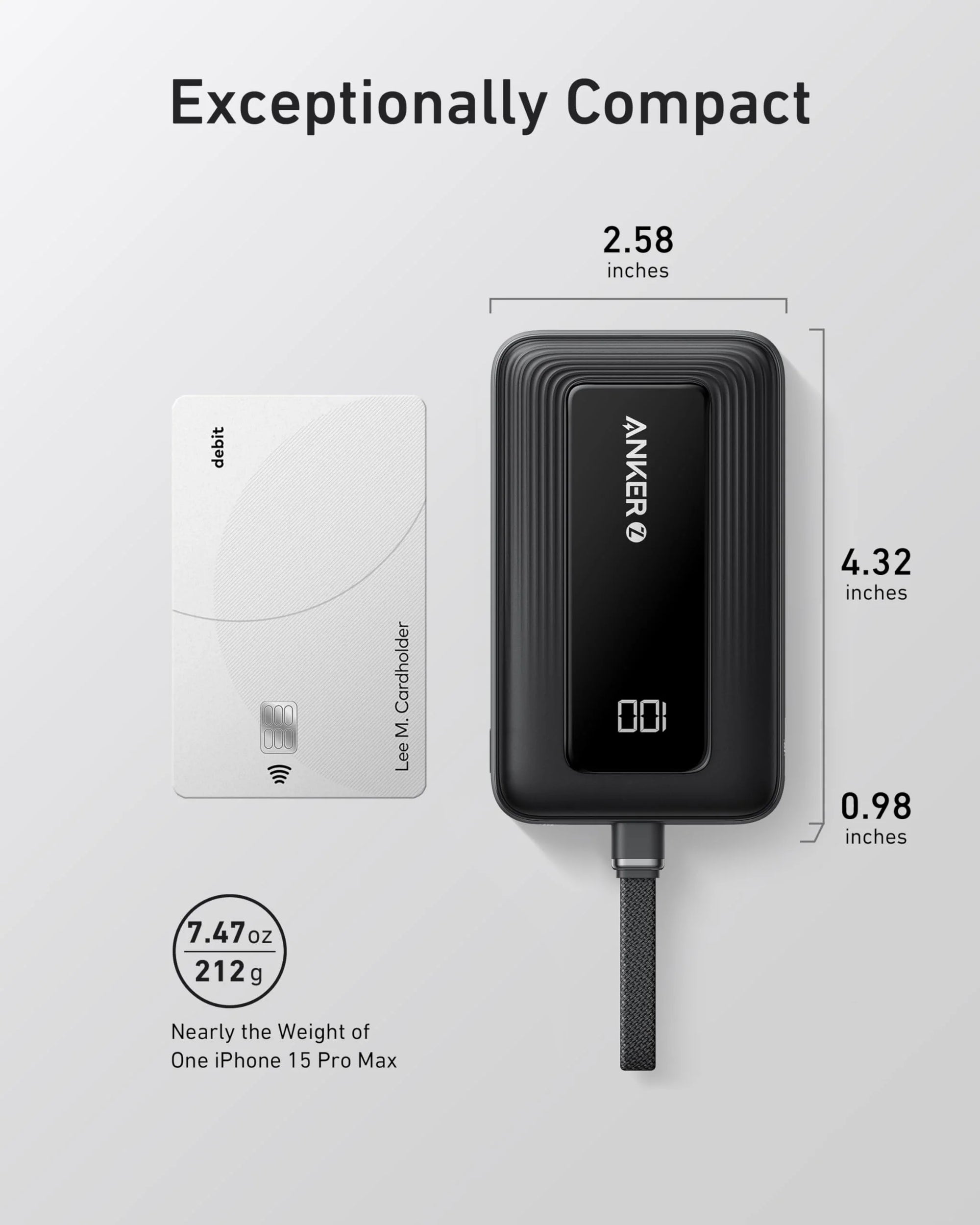 Anker Zolo Power Bank (10K, 30W) with a 5.4-inch (13.7 cm) built-in USB-C cable