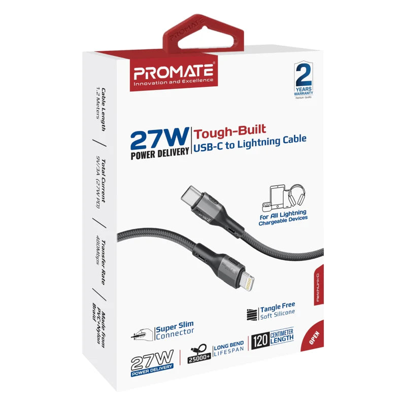 PROMATE TOUGH-BUILT 1.2M 27W C2LIGHTNING CABLE
