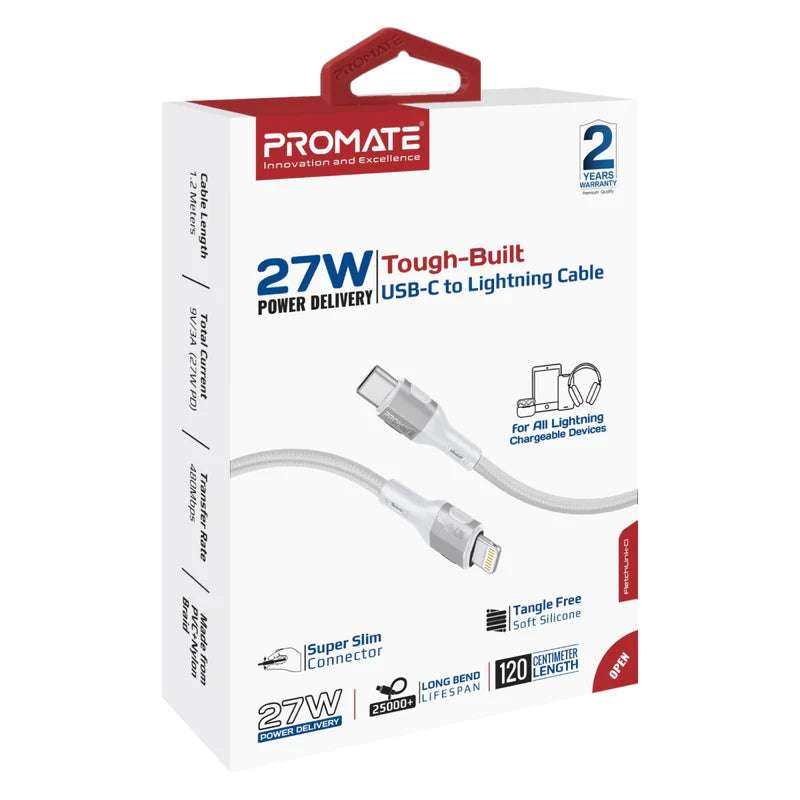 PROMATE TOUGH-BUILT 1.2M 27W C2LIGHTNING CABLE