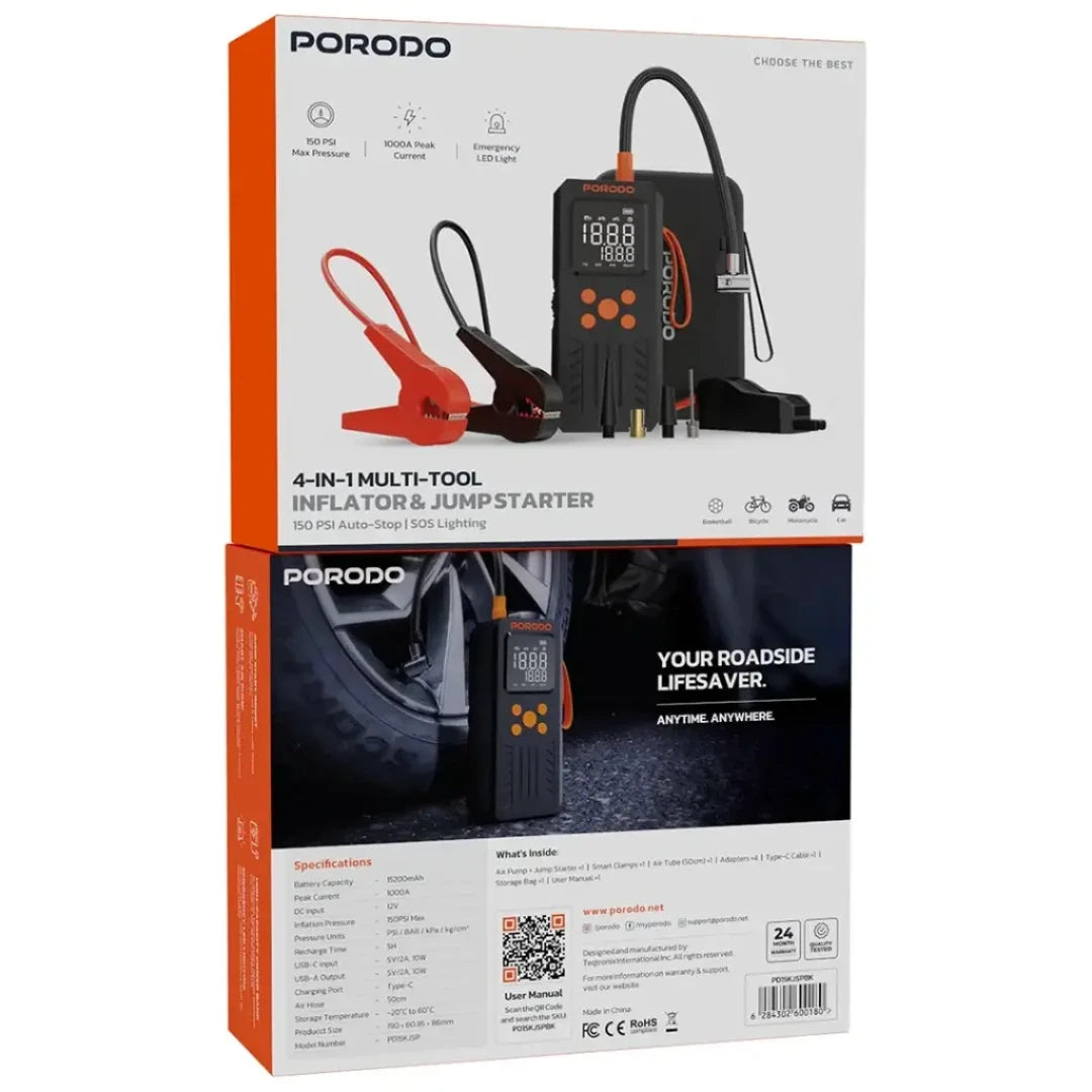 Porodo 4-in-1 multi-tool inflator and jump starter
