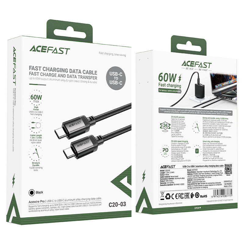 Acefast Charging Data Cable C20-03 USB-C to USB-C 60W