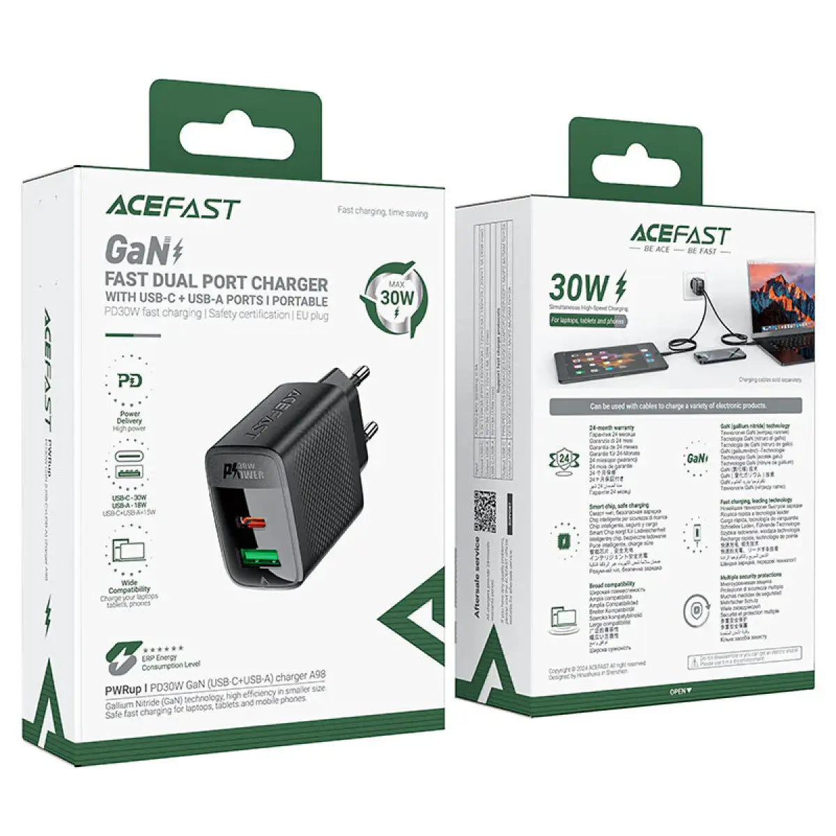 ACEFAST ADAPTER 30W DUAL PORT BLK