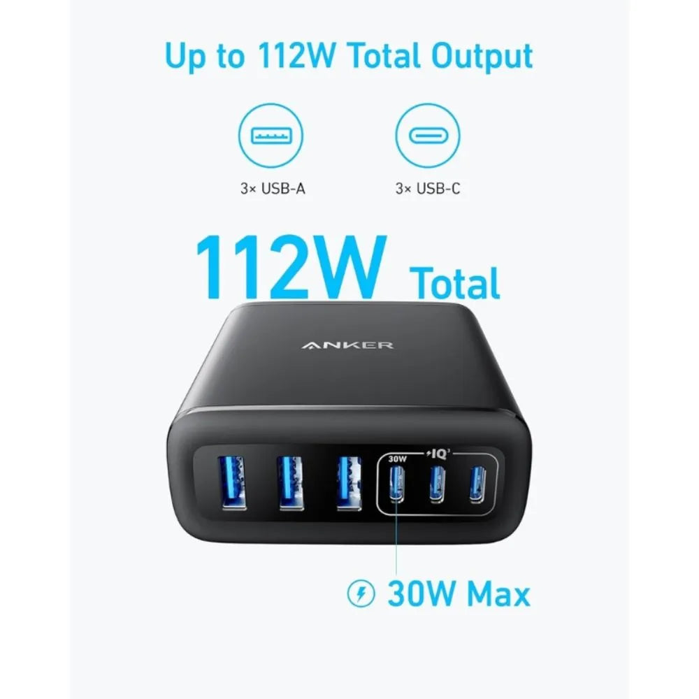 Anker Charger (112W, 6 Ports, GaN)
