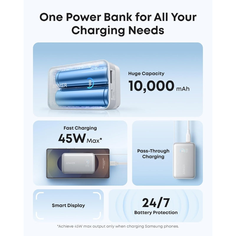 Nano Power Bank (10K, 45W, Built-In Retractable USB-C Cable)