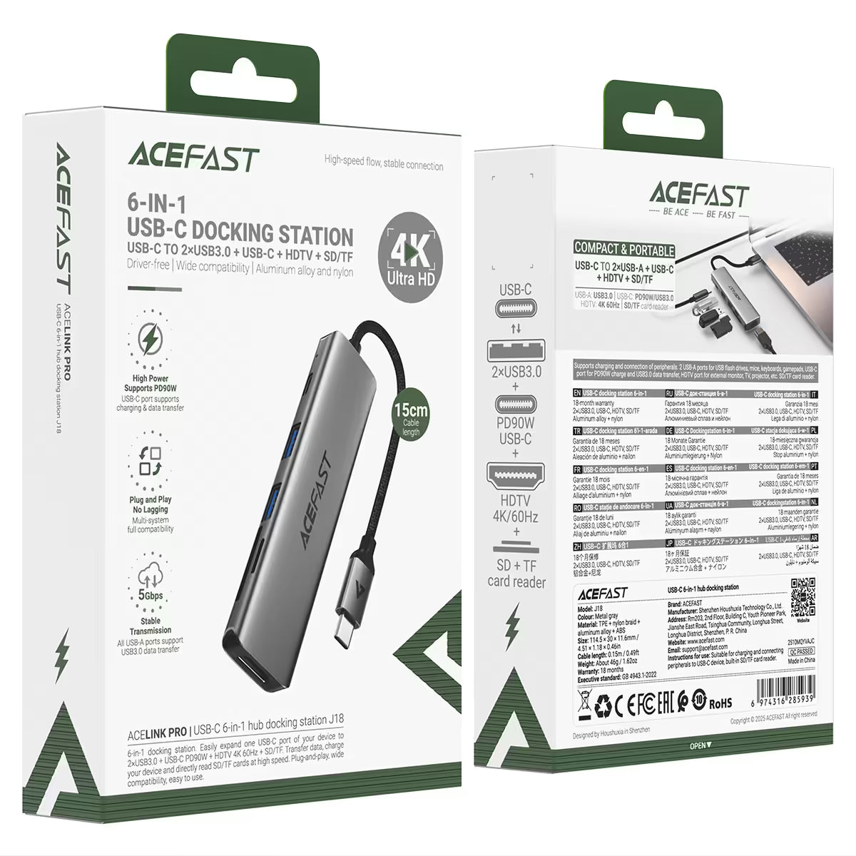 Acefast USB-C Docking Station J18 6-in-1