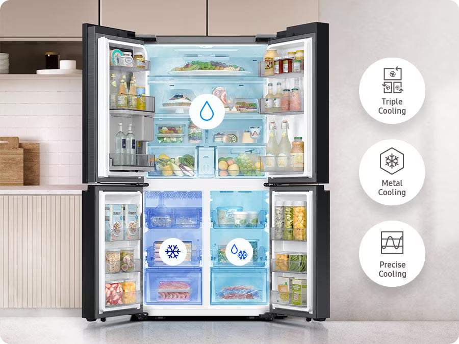 BESPOKE 4 Door Refrigerator, Triple Cooling, 602 L, Black (H: 185 W:91 D:73), WiFi